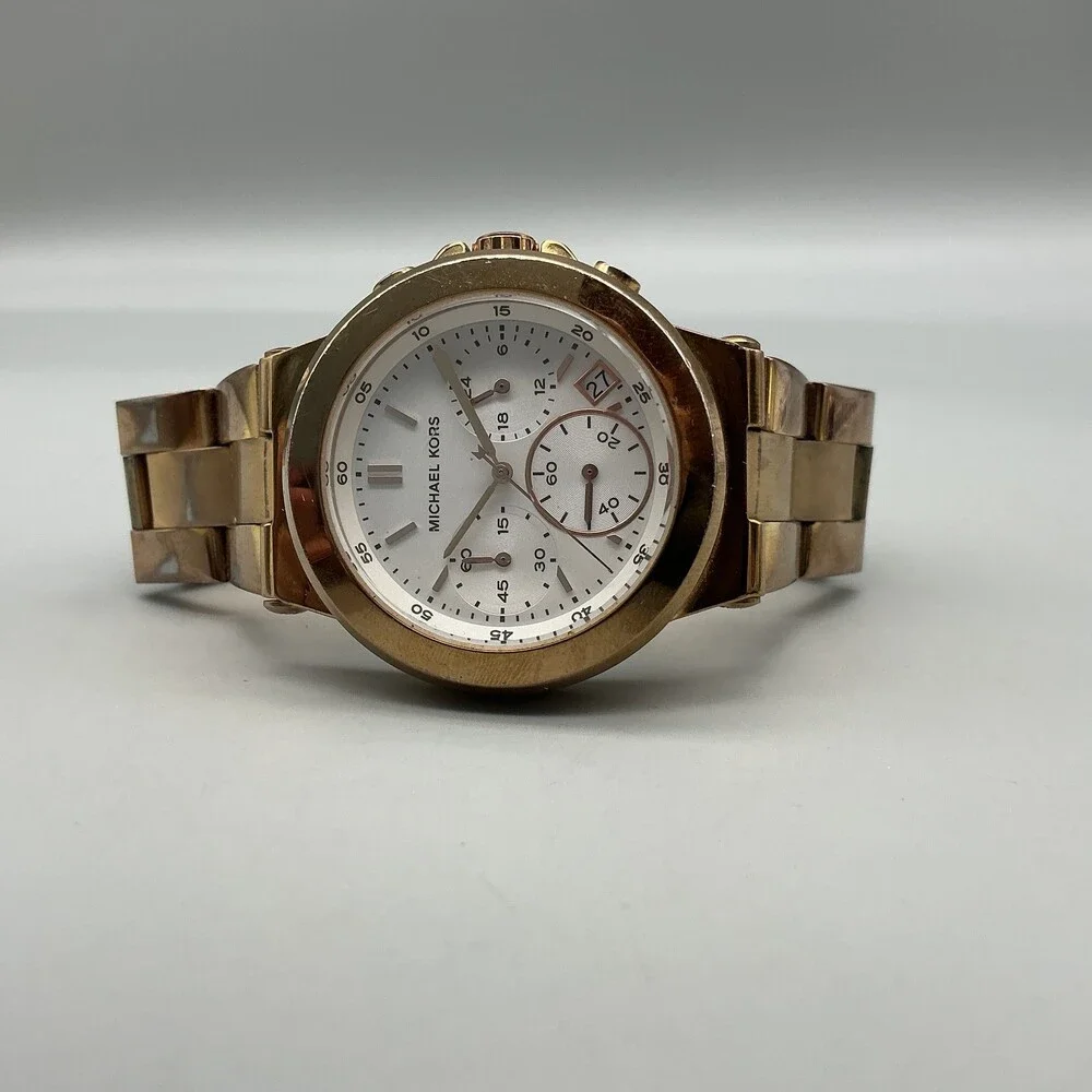 Michael Kors Womens Watch 38mm Gold Tone Chronograph MK-5223 New Battery 7" - Picture 5 of 13